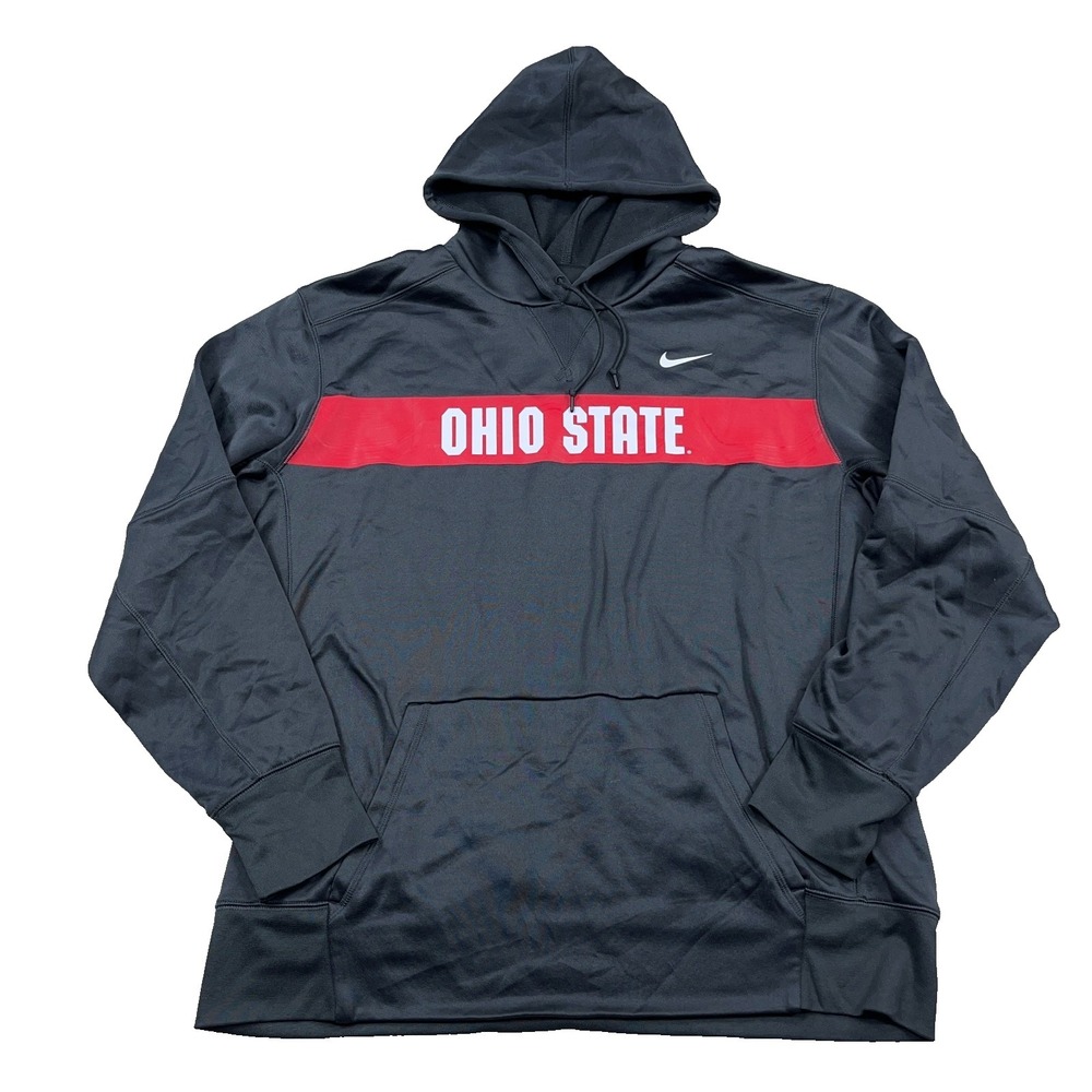 Ohio State Buckeyes Hoodie XL Gray Nike Dri Fit Pullover Sweatshirt‎ Spellout